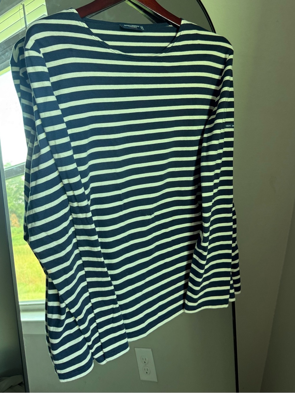 Saint James L'Atelier Breton Striped Long Sleeve Shirt Navy Ecru FR 40 US 8